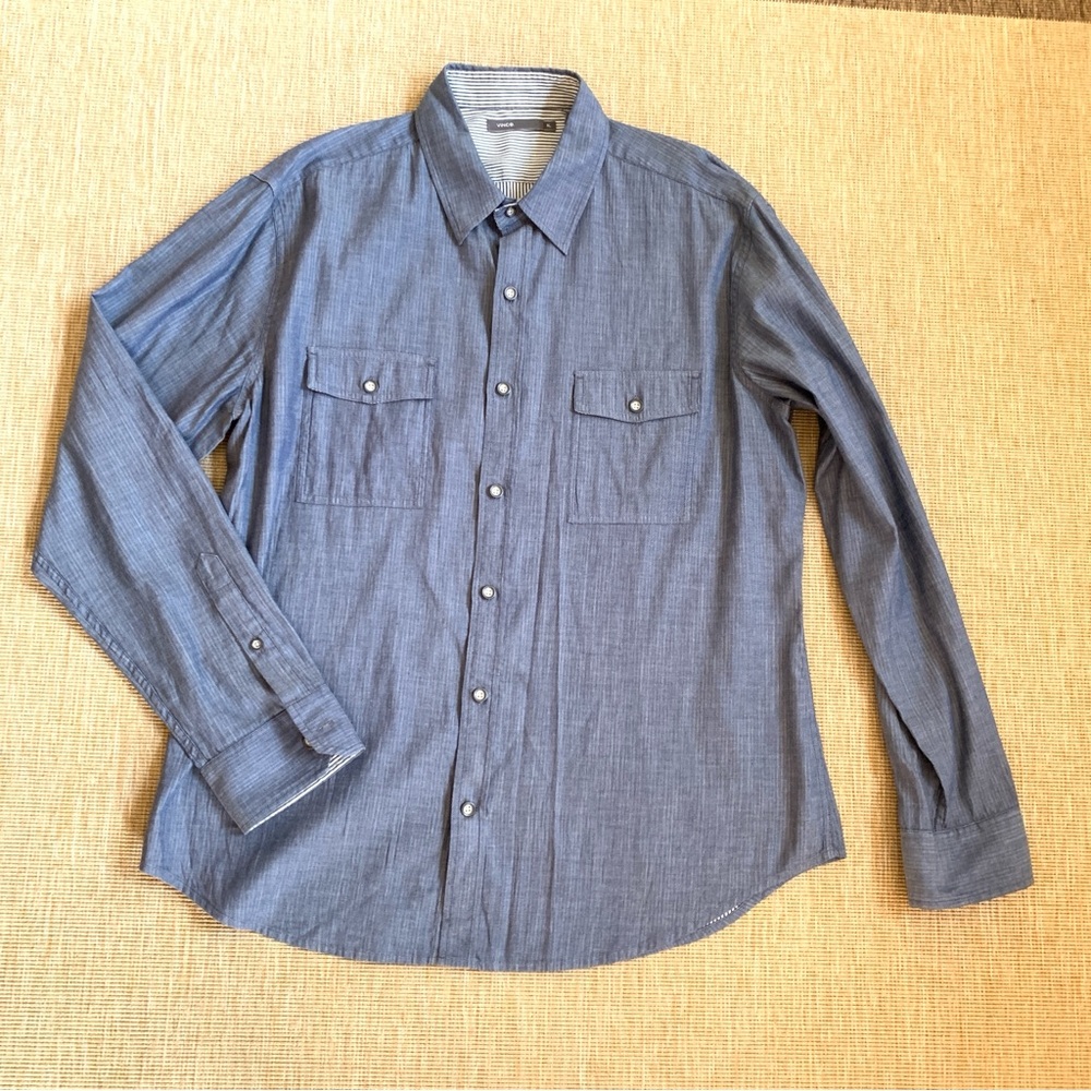 Vince Double Face Blue Casual Button-Down Shirt